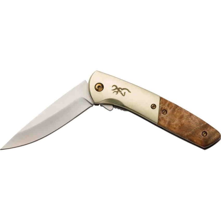Couteau Browning Nine Mile A/O Lame Acier D2 Manche Burl Wood Framelock Clip BR0470 - Livraison Gratuite