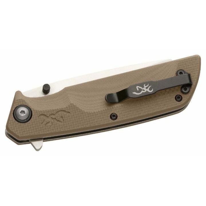 Couteau Browning Plateau A/O Lame Acier D2 Manche Tan G10 Linerlock Clip BR0469 - Livraison Gratuite