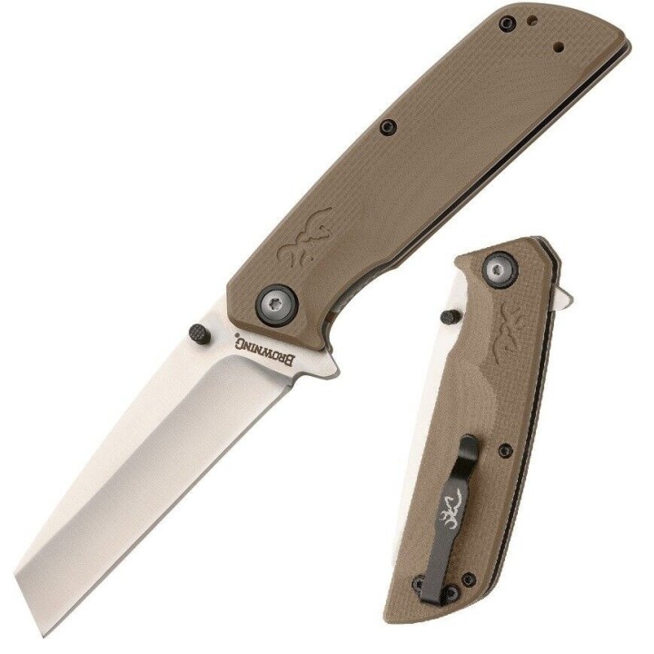 Couteau Browning Plateau A/O Lame Acier D2 Manche Tan G10 Linerlock Clip BR0469 - Livraison Gratuite
