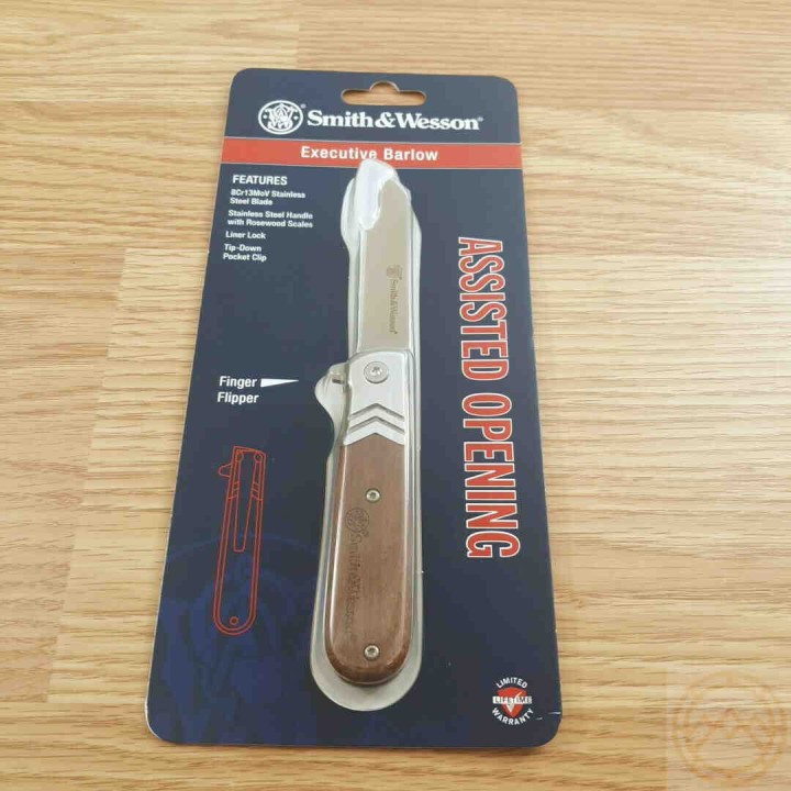 Couteau Smith&Wesson Executive Barlow A/O Lame Acier 8Cr13MoV Manche Bois Linerlock Clip SW1160818 - Livraison Gratuite