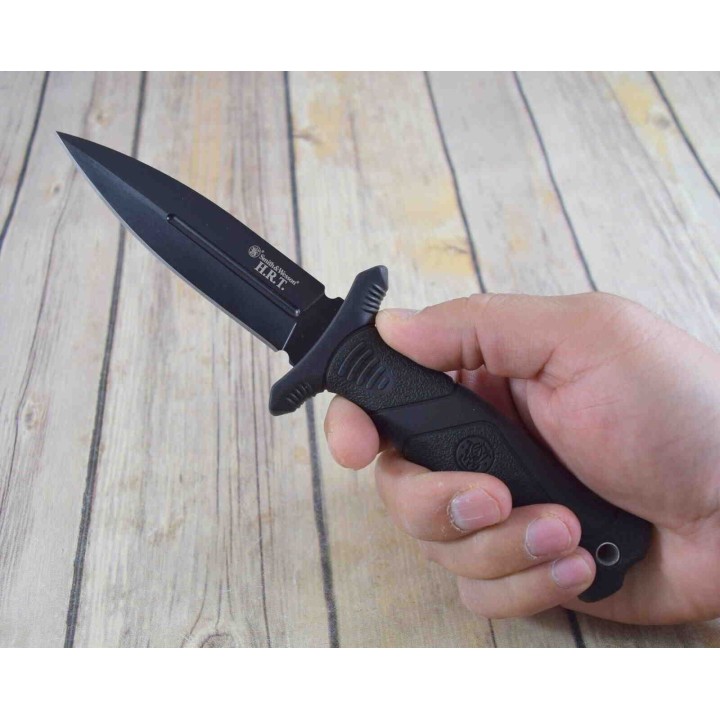 Couteau de Botte Smith&Wesson Boot Lame Acier 8Cr13MoV Manche TPE Etui Nylon SW1160816 - Livraison Gratuite