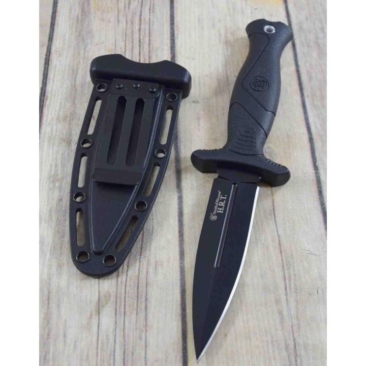 Couteau de Botte Smith&Wesson Boot Lame Acier 8Cr13MoV Manche TPE Etui Nylon SW1160816 - Livraison Gratuite
