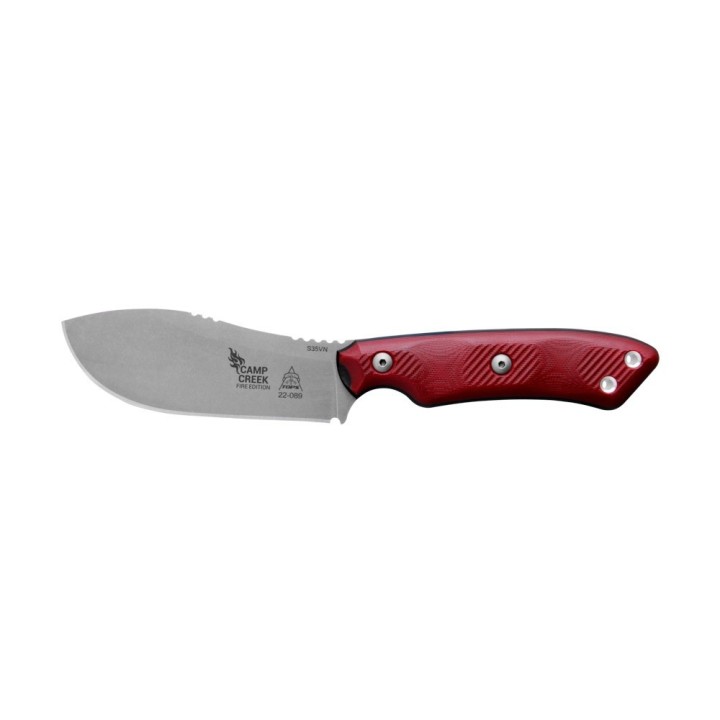 Couteau TOPS Camp Creek Fire Edition Lame Acier CPM S35VN Manche Red/Black G10 Etui Cuir USA TPCPCKFE01 - Livraison Gratuite