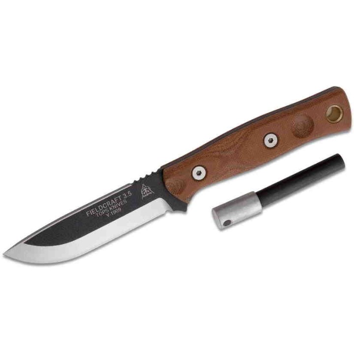 Couteau de Survie TOPS Fieldcraft 3.5 Lame Acier Carbone 1095 Manche Micarta Etui Made USA TPMBROS01SF - Livraison Gratuite 