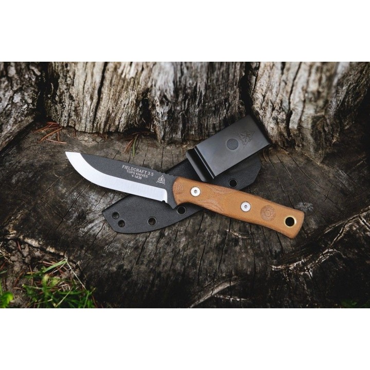 Couteau de Survie TOPS Fieldcraft 3.5 Lame Acier Carbone 1095 Manche Tan Etui Kydex Made USA TPMBROS01 - Livraison Gratuite
