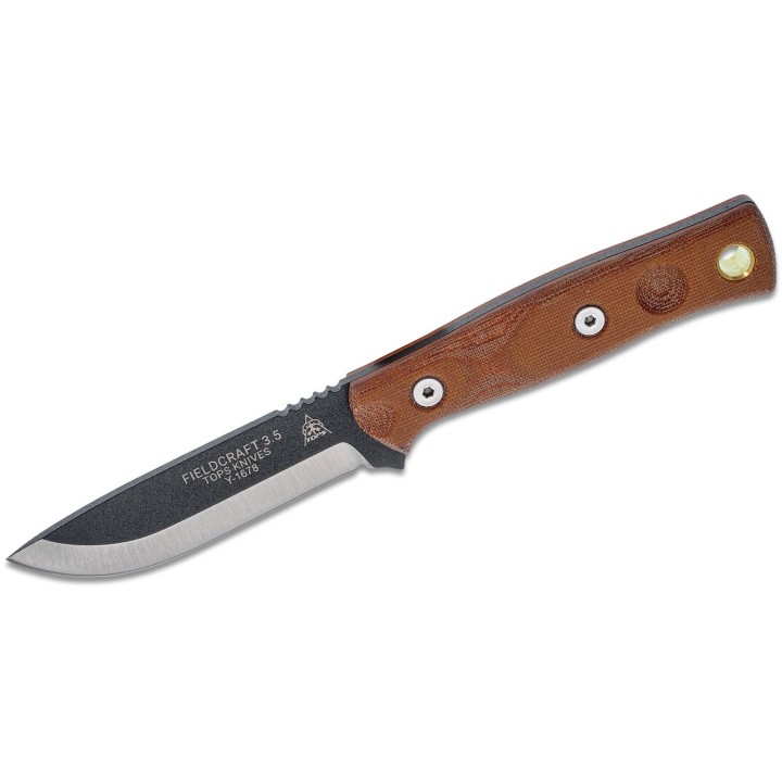 Couteau de Survie TOPS Fieldcraft 3.5 Lame Acier Carbone 1095 Manche Tan Etui Kydex Made USA TPMBROS01 - Livraison Gratuite