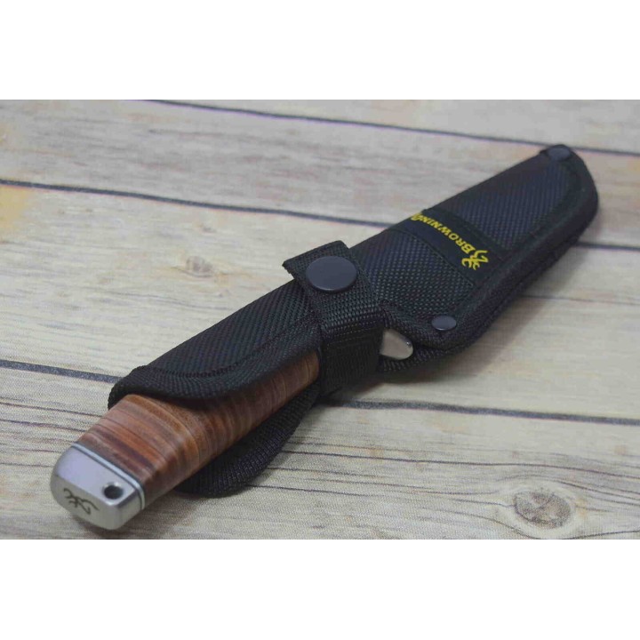 Couteau De Chasse Skinner Browning Hunting Lame Acier Inox Manche Cuir Etui Nylon BR814 - Livraison Gratuite