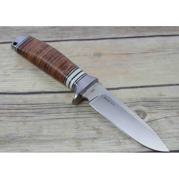 Couteau De Chasse Skinner Browning Hunting Lame Acier Inox Manche Cuir Etui Nylon BR814 - Livraison Gratuite