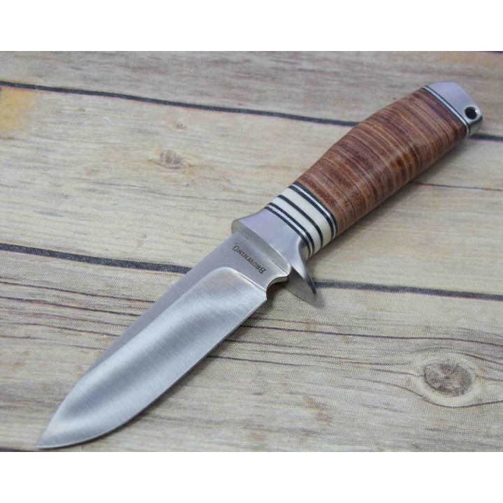 Couteau De Chasse Skinner Browning Hunting Lame Acier Inox Manche Cuir Etui Nylon BR814 - Livraison Gratuite