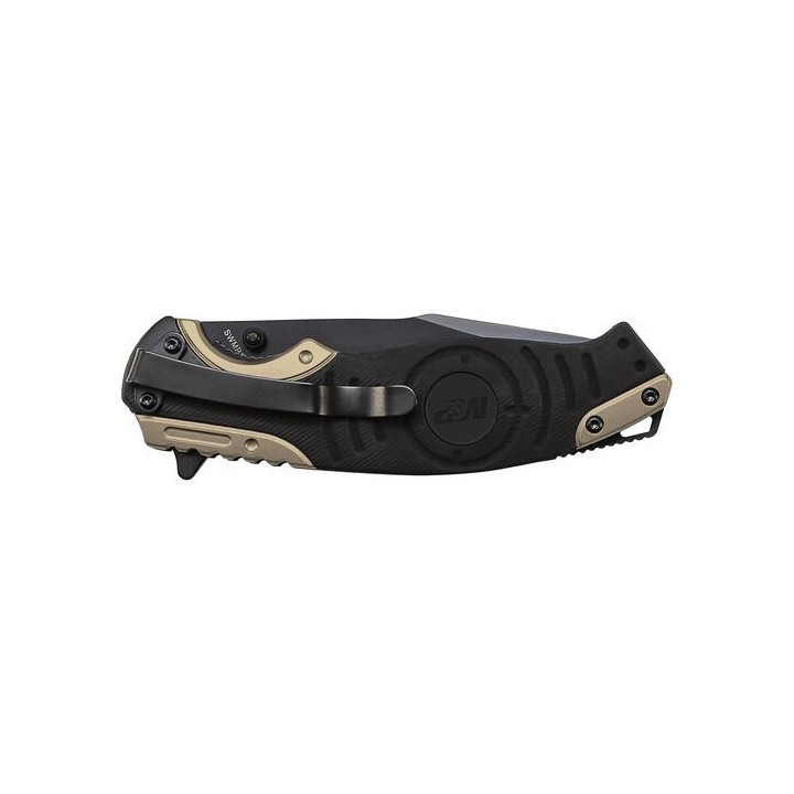 Couteau Smith&Wesson M&P Lame Acier 8Cr13Mov Serr Manche Aluminium Black&Gold Linerlock Clip SWMP13BSCP - Livraison Gratuite