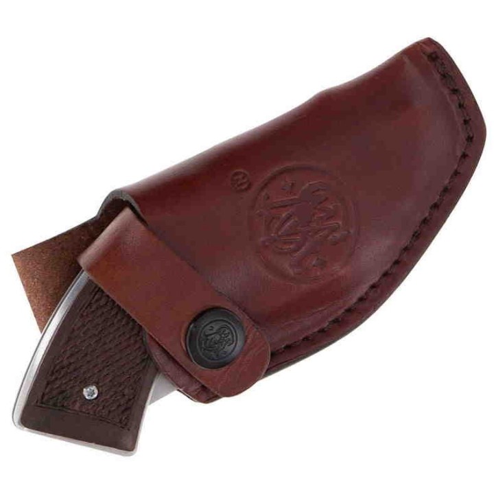 Couteau Smith&Wesson M325 Revolver Lame Acier 3Cr13 Manche Bois Holster Cuir SW1168583 - Livraison Gratuite