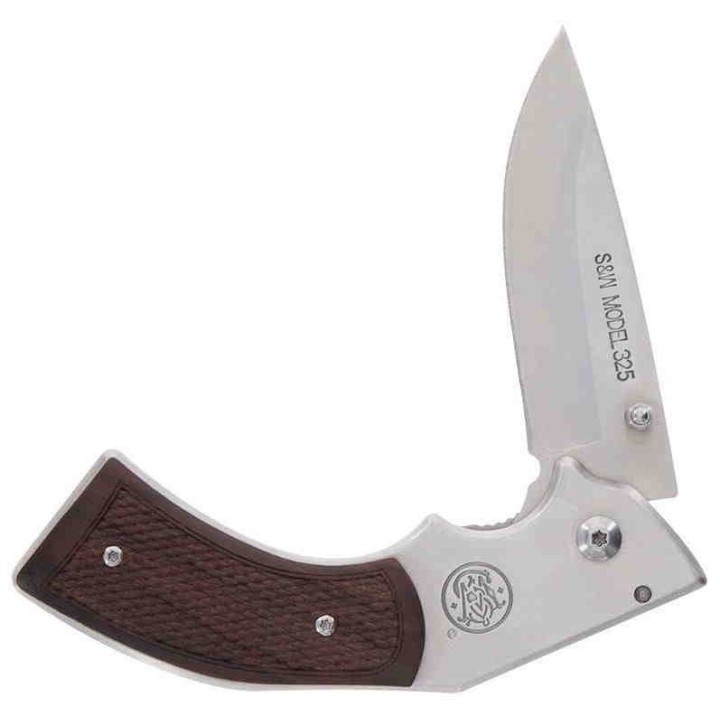 Couteau Smith&Wesson M325 Revolver Lame Acier 3Cr13 Manche Bois Holster Cuir SW1168583 - Livraison Gratuite