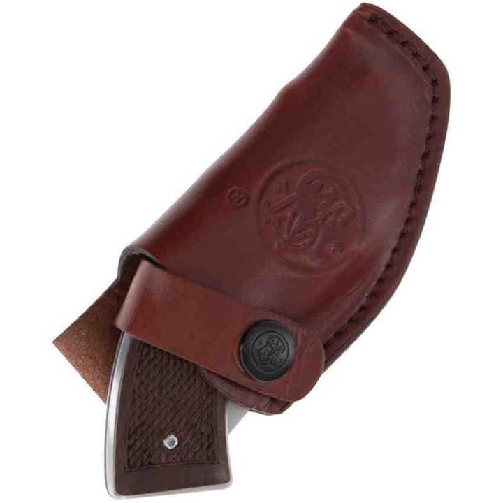 Couteau Smith&Wesson M325 Revolver Lame Acier 3Cr13 Manche Bois Holster Cuir SW1168583 - Livraison Gratuite
