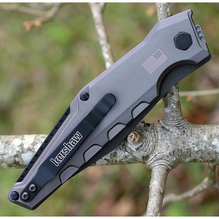 Couteau Automatique Kershaw Launch 7 Lame Acier CPM-154 Manche Alu Button Lock Clip Made USA KS7900GRYBLK - Livraison Gratuite