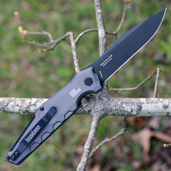 Couteau Automatique Kershaw Launch 7 Lame Acier CPM-154 Manche Alu Button Lock Clip Made USA KS7900GRYBLK - Livraison Gratuite