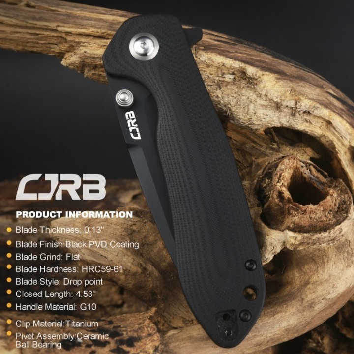 Couteau CJRB Scoria Black Lame Acier AR-RPM9 Manche G10 IKBS J1920BBK - Livraison Gratuite