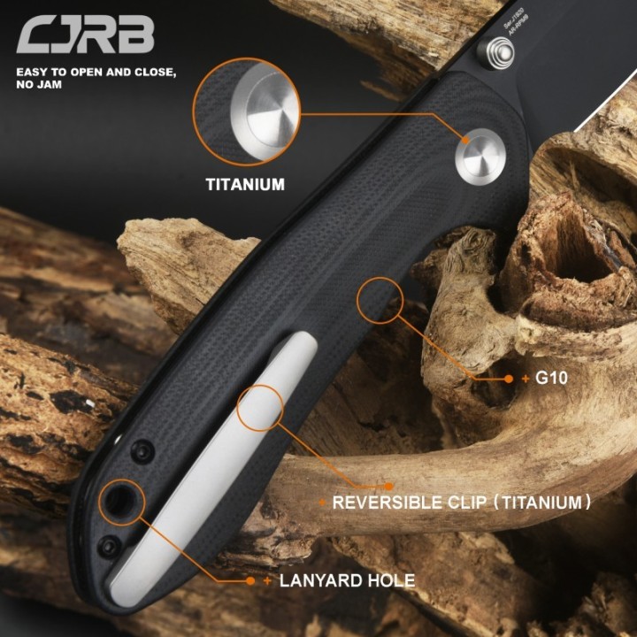 Couteau CJRB Scoria Black Lame Acier AR-RPM9 Manche G10 IKBS J1920BBK - Livraison Gratuite