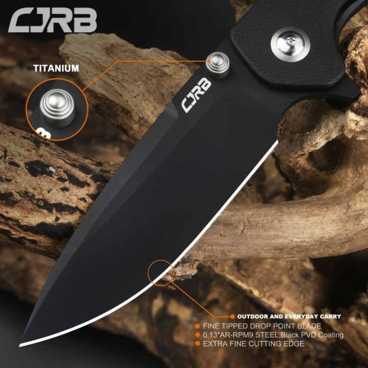 Couteau CJRB Scoria Black Lame Acier AR-RPM9 Manche G10 IKBS J1920BBK - Livraison Gratuite