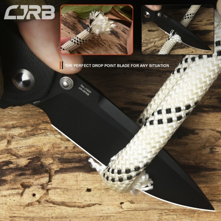 Couteau CJRB Scoria Black Lame Acier AR-RPM9 Manche G10 IKBS J1920BBK - Livraison Gratuite