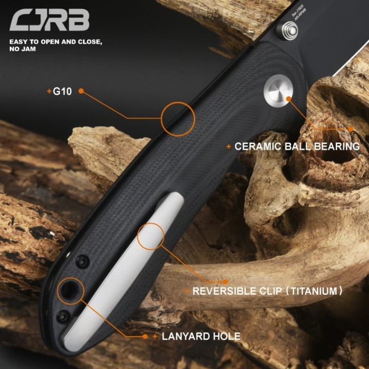 Couteau CJRB Scoria Black Lame Acier AR-RPM9 Manche G10 IKBS J1920BBK - Livraison Gratuite