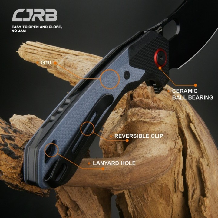Couteau CJRB Caldera Blue&Black Lame Acier AR-RPM9 Cleaver Manche G10 IKBS J1923BBU - Livraison Gratuite