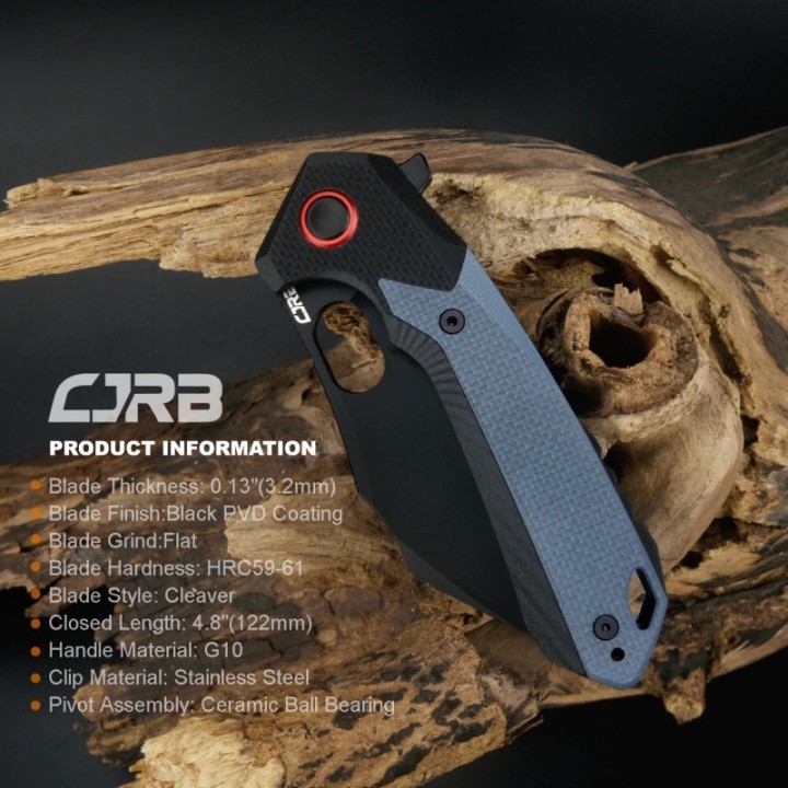 Couteau CJRB Caldera Blue&Black Lame Acier AR-RPM9 Cleaver Manche G10 IKBS J1923BBU - Livraison Gratuite