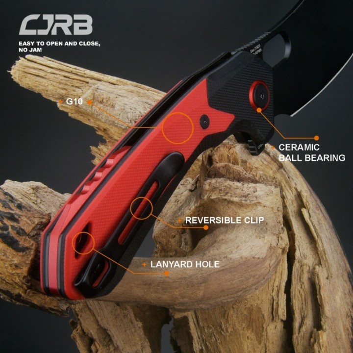 Couteau CJRB Caldera Red&Black Lame Acier AR-RPM9 Cleaver Manche G10 IKBS J1923BRE - Livraison Gratuite