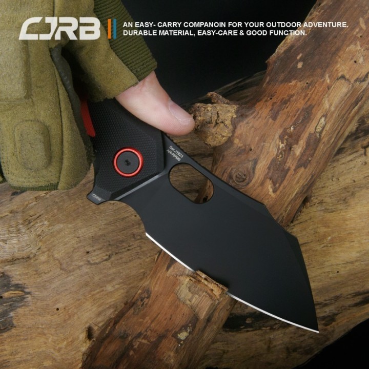 Couteau CJRB Caldera Red&Black Lame Acier AR-RPM9 Cleaver Manche G10 IKBS J1923BRE - Livraison Gratuite