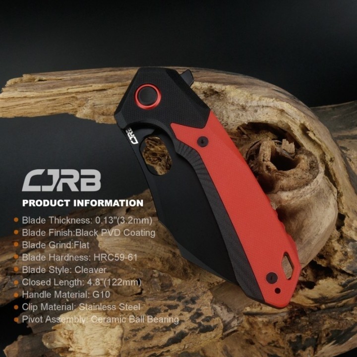 Couteau CJRB Caldera Red&Black Lame Acier AR-RPM9 Cleaver Manche G10 IKBS J1923BRE - Livraison Gratuite