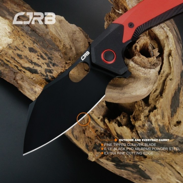 Couteau CJRB Caldera Red&Black Lame Acier AR-RPM9 Cleaver Manche G10 IKBS J1923BRE - Livraison Gratuite