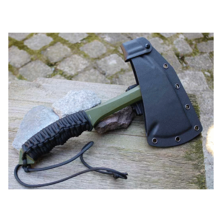 Hache Tomahawk Browning Shock'N Awe Green Acier Carbone 1055 Manche Paracorde Etui Blade-Tech BR110BLG - Livraison Gratuite