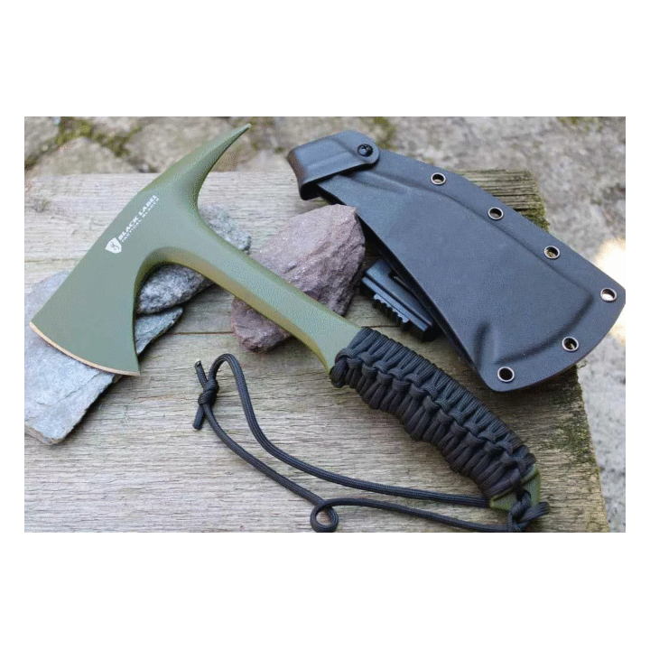 Hache Tomahawk Browning Shock'N Awe Green Acier Carbone 1055 Manche Paracorde Etui Blade-Tech BR110BLG - Livraison Gratuite