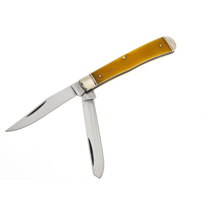 Couteau Cold Steel Trapper Yellow 2 Lames Acier 8Cr13MoV Manche Os CSFLTRPRY - Livraison Gratuite