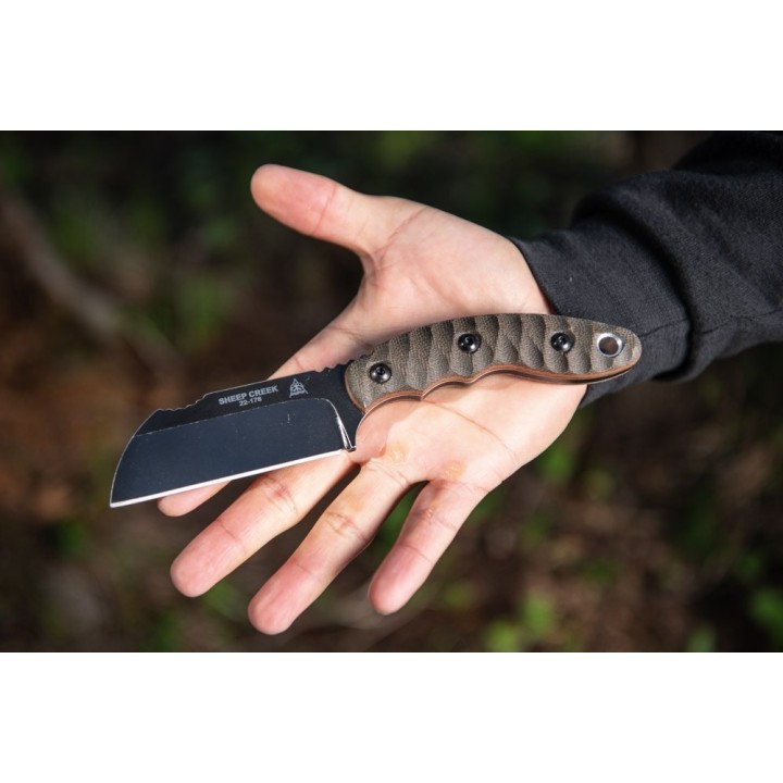 Couteau Tops Knives Sheep Creek Tan & Green Manche Micarta Lame Acier 154Cm Etui Kydex Made USA TPSPCK01 - Livraison Gratuite
