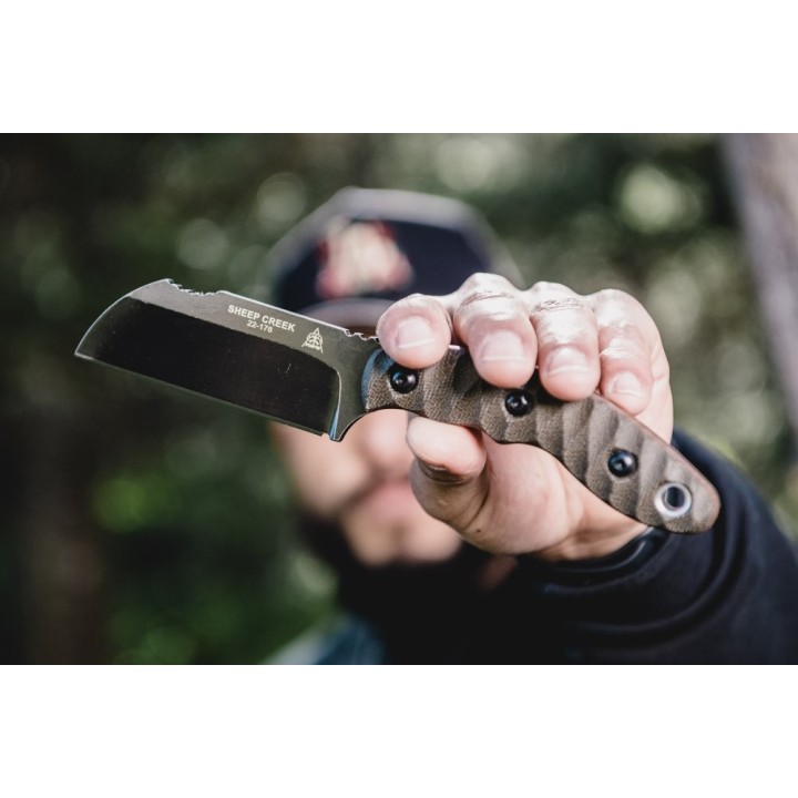 Couteau Tops Knives Sheep Creek Tan & Green Manche Micarta Lame Acier 154Cm Etui Kydex Made USA TPSPCK01 - Livraison Gratuite