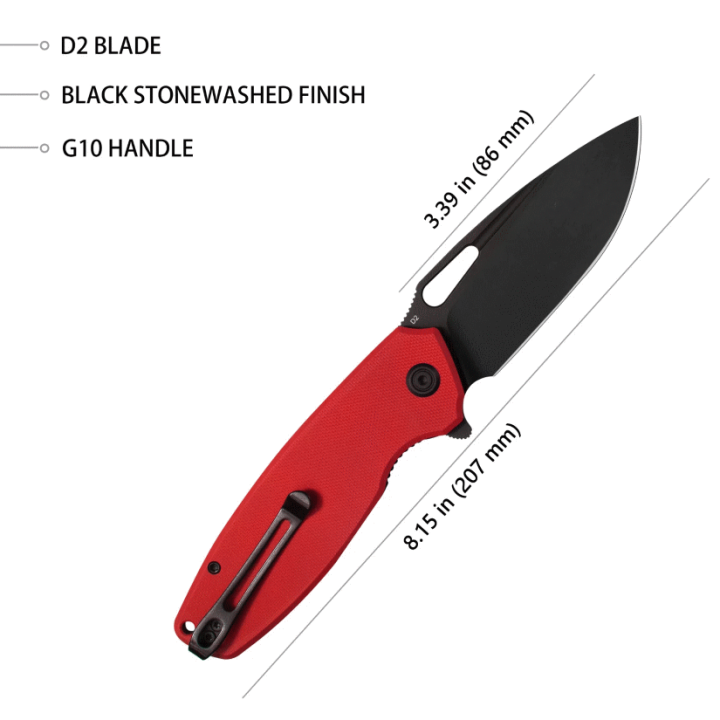 Couteau Kubey Tityus Red Lame Acier D2 Dark Stonewash Manche G10 IKBS Linerlock Clip KUB322J - Livraison Gratuite