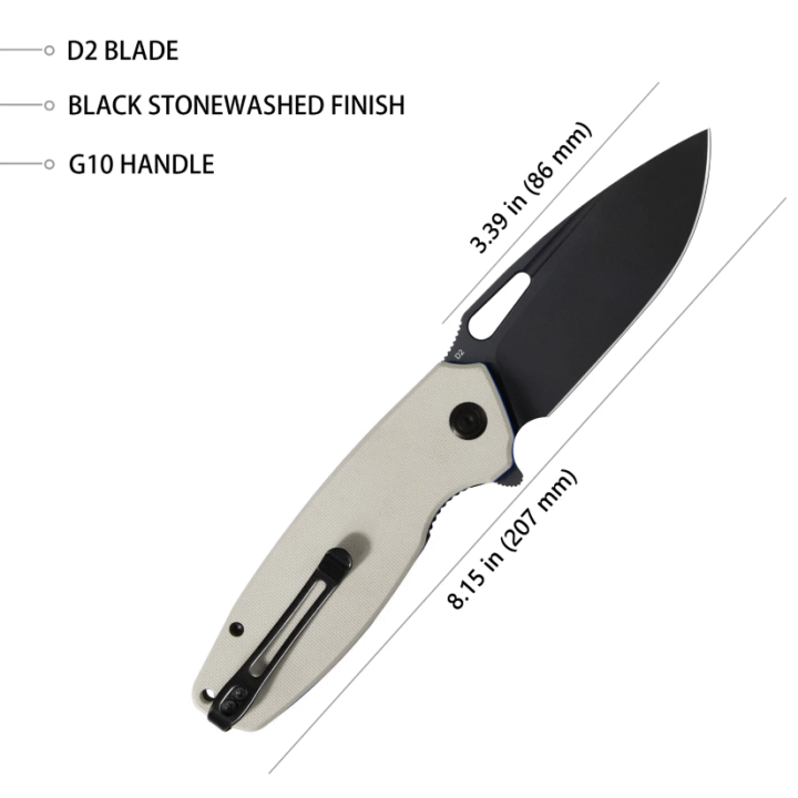 Couteau Kubey Tityus Ivory Lame Acier D2 Dark Stonewash Manche G10 IKBS Linerlock Clip KUB322H - Livraison Gratuite