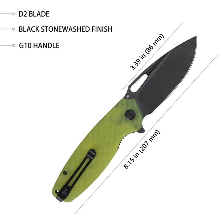 Couteau Kubey Tityus Yellow Lame Acier D2 Dark Stonewash Manche G10 IKBS Linerlock Clip KUB322G - Livraison Gratuite