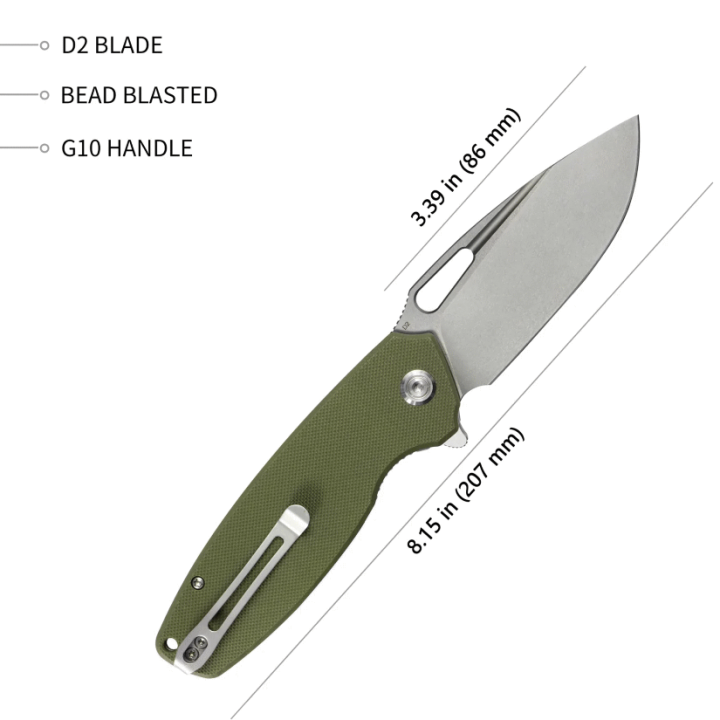 Couteau Kubey Tityus Green Lame Acier D2 Bead Blasted Manche G10 IKBS Linerlock Clip KUB322B - Livraison Gratuite