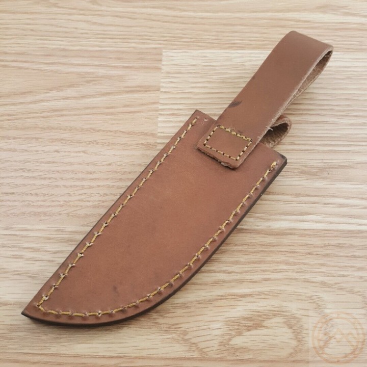Couteau Bowie Damas Hunter Walnut/Bone 256 Couches Manche Bois & Os Etui Cuir DM1313BW - Livraison Gratuite