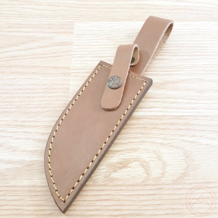 Couteau Bowie Damas Hunter Walnut/Bone 256 Couches Manche Bois & Os Etui Cuir DM1313BW - Livraison Gratuite