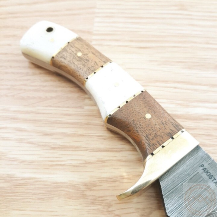 Couteau Bowie Damas Hunter Walnut/Bone 256 Couches Manche Bois & Os Etui Cuir DM1313BW - Livraison Gratuite