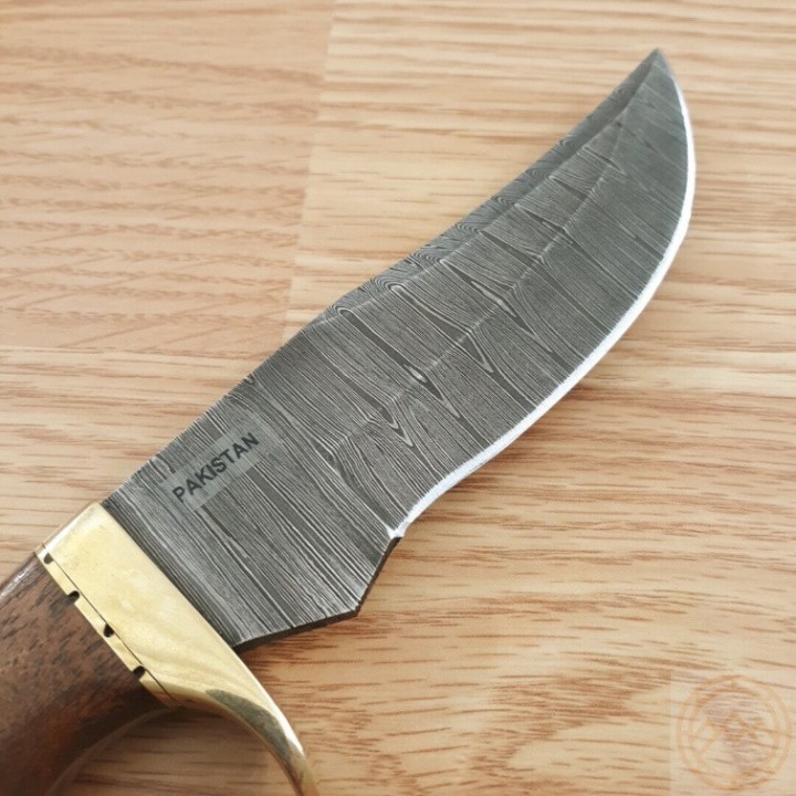 Couteau Bowie Damas Hunter Walnut/Bone 256 Couches Manche Bois & Os Etui Cuir DM1313BW - Livraison Gratuite