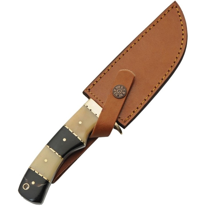 Couteau Bowie Damas Hunter Horn/Bone 256 Couches Manche Corne & Os Etui Cuir DM1313HB - Livraison Gratuite
