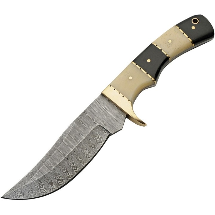 Couteau Bowie Damas Hunter Horn/Bone 256 Couches Manche Corne & Os Etui Cuir DM1313HB - Livraison Gratuite