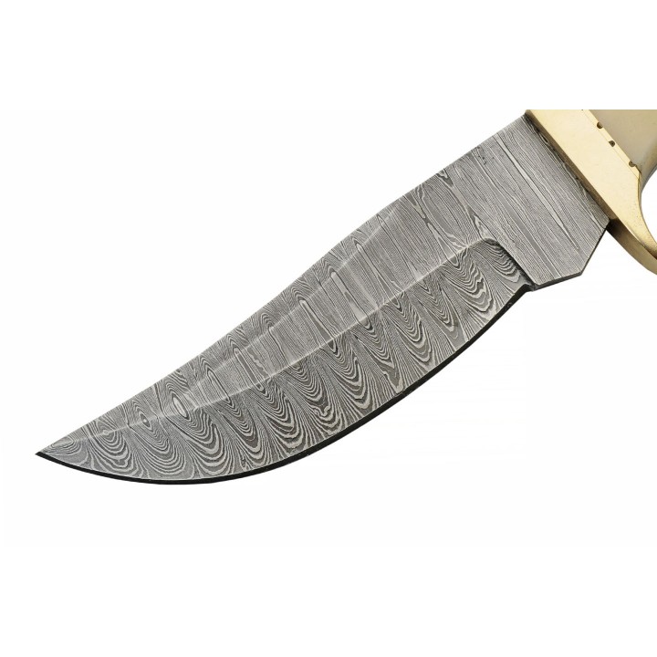 Couteau Bowie Damas Hunter Horn/Bone 256 Couches Manche Corne & Os Etui Cuir DM1313HB - Livraison Gratuite