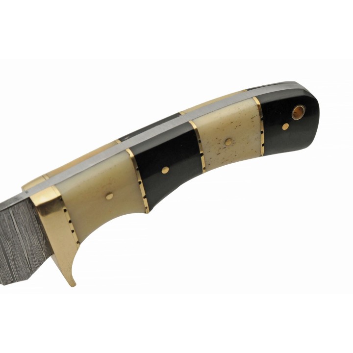 Couteau Bowie Damas Hunter Horn/Bone 256 Couches Manche Corne & Os Etui Cuir DM1313HB - Livraison Gratuite