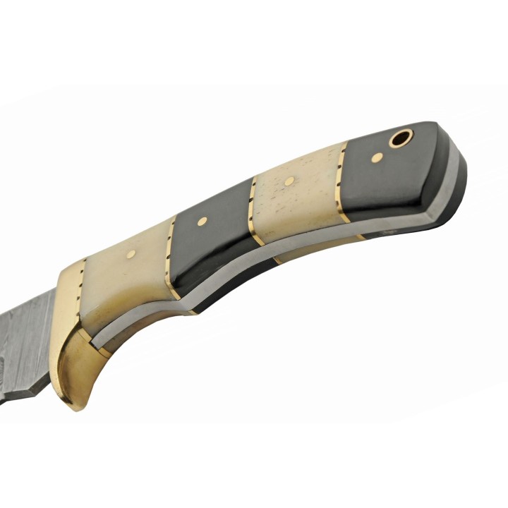 Couteau Bowie Damas Hunter Horn/Bone 256 Couches Manche Corne & Os Etui Cuir DM1313HB - Livraison Gratuite