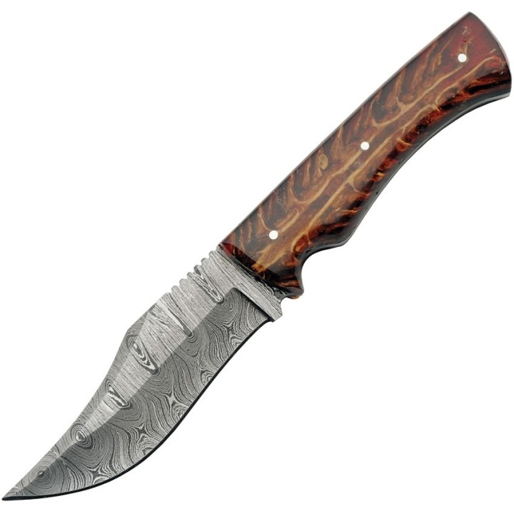 Couteau Bowie Damas Firepeak Hunter 256 Couches Manche Acrylique Etui Cuir DM1315 - Livraison Gratuite
