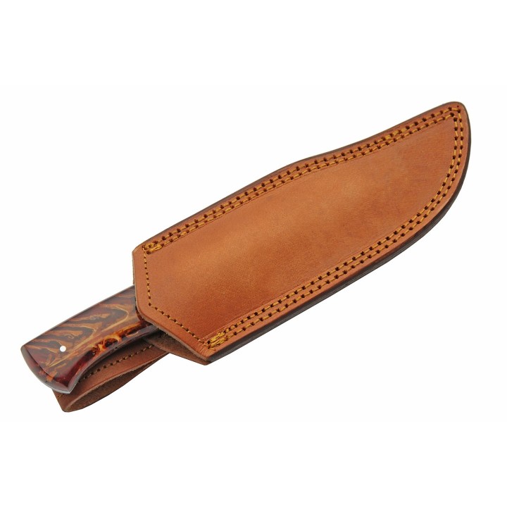 Couteau Bowie Damas Firepeak Hunter 256 Couches Manche Acrylique Etui Cuir DM1315 - Livraison Gratuite